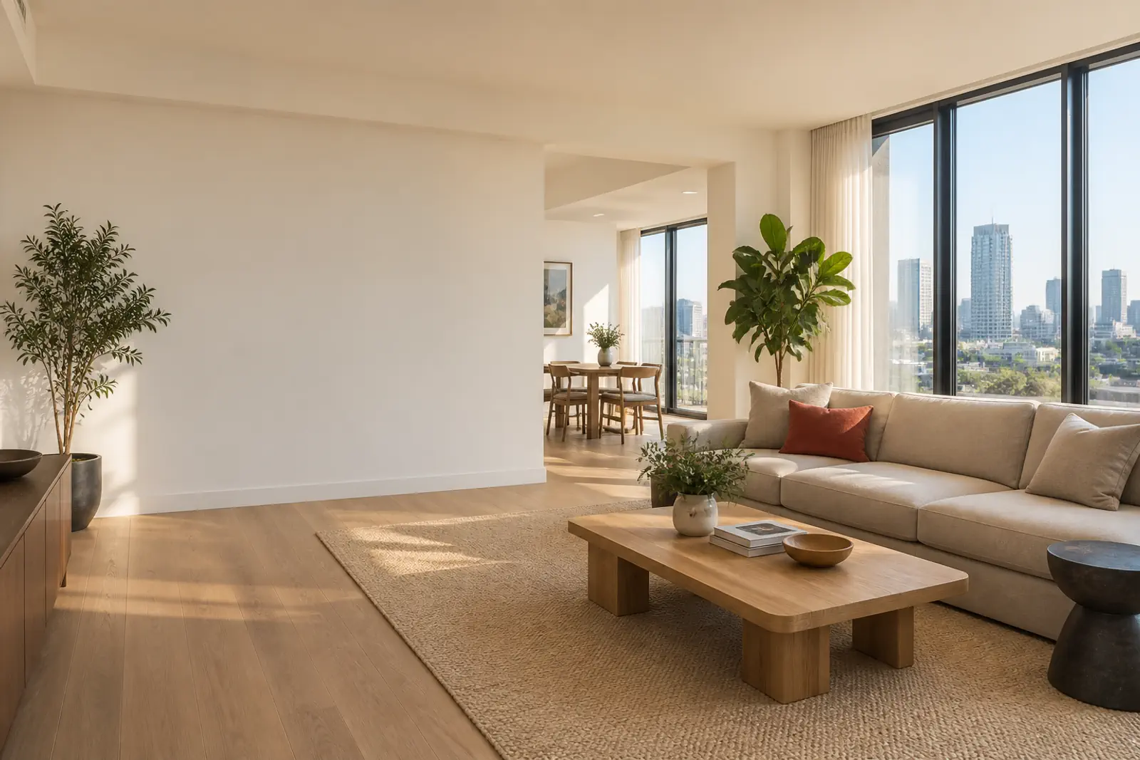 A bright modern apartment living room